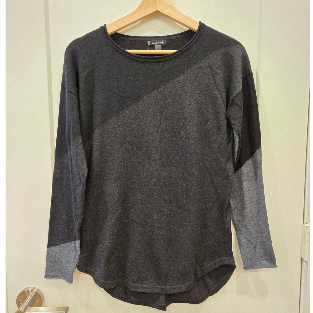 Smartwool Womens Merino Wool Blend Colorblock Crew Neck Sweater‎ Black Grey XS